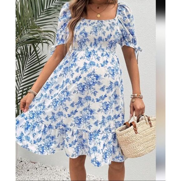 ⚘️SHEIN Maternity Gender Reveal Dress. Cottagecore,Tomato Girl,Coastal Cowgirl - Picture 1 of 14